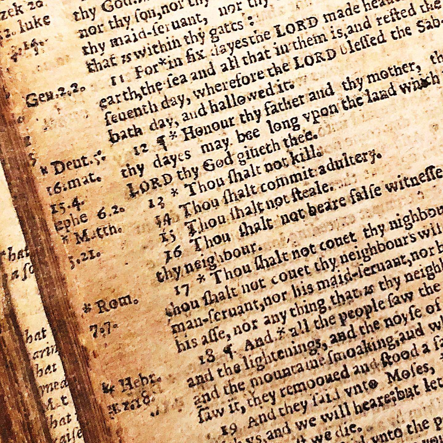 The Wicked Bible, 1631 — Exodus 20 page showing the missing 'not' in the commandment against adultery