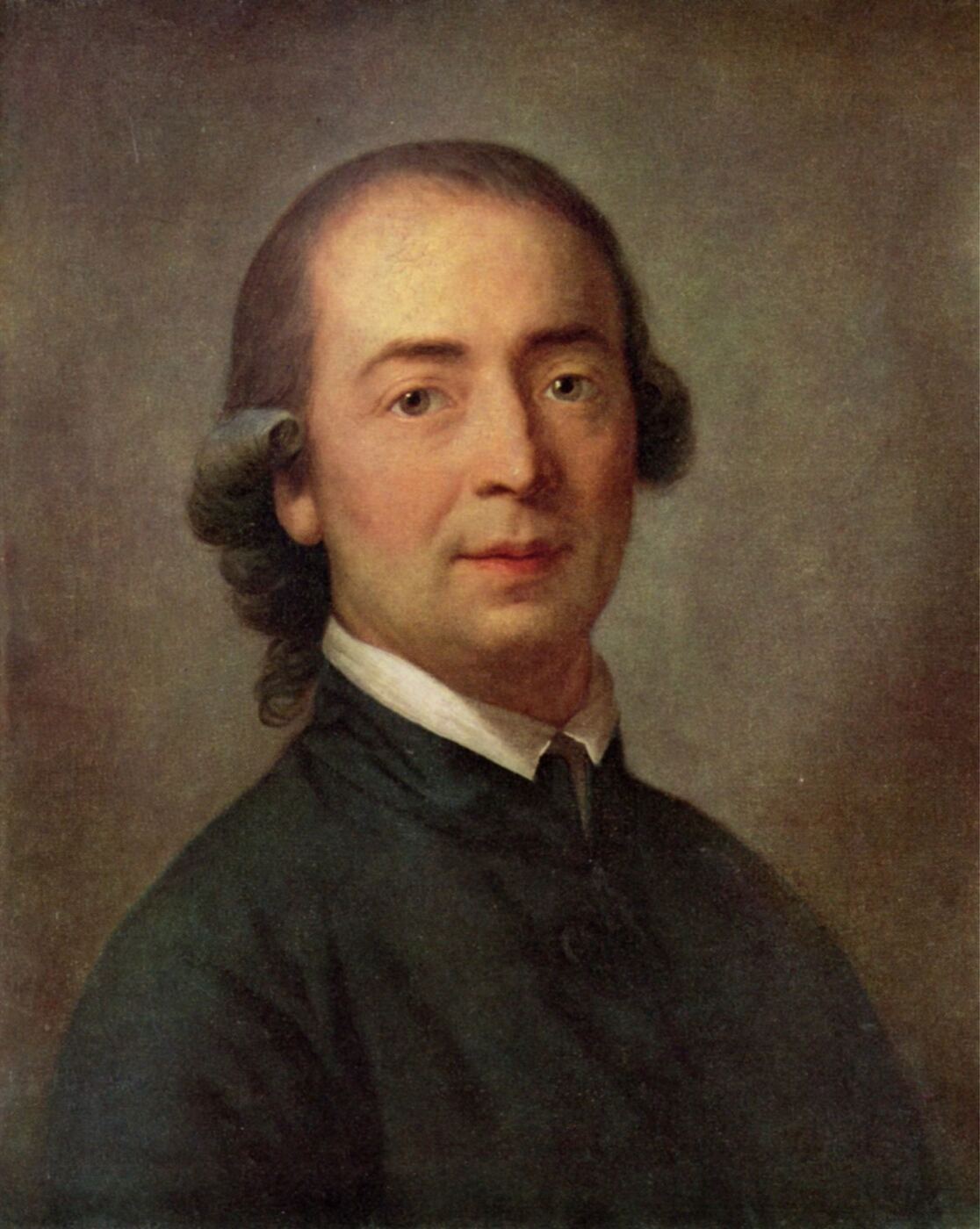 A painted portrait of a man in a dark coat and white cravat