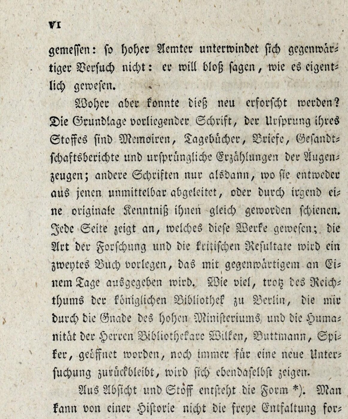 A printed German page in Fraktur type, the preface of Ranke's first book