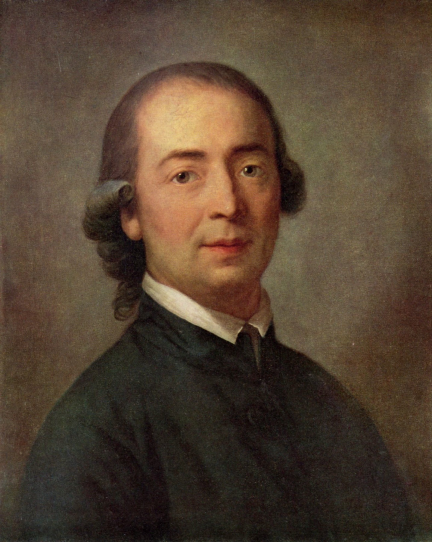 Portrait of Johann Gottfried Herder in a dark clerical coat and white collar, hair swept back over the ears, against a grey-brown ground