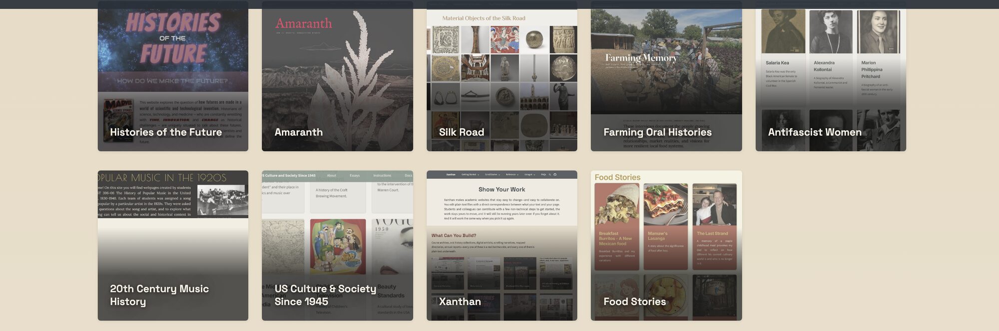 A gallery of websites built with Xanthan
